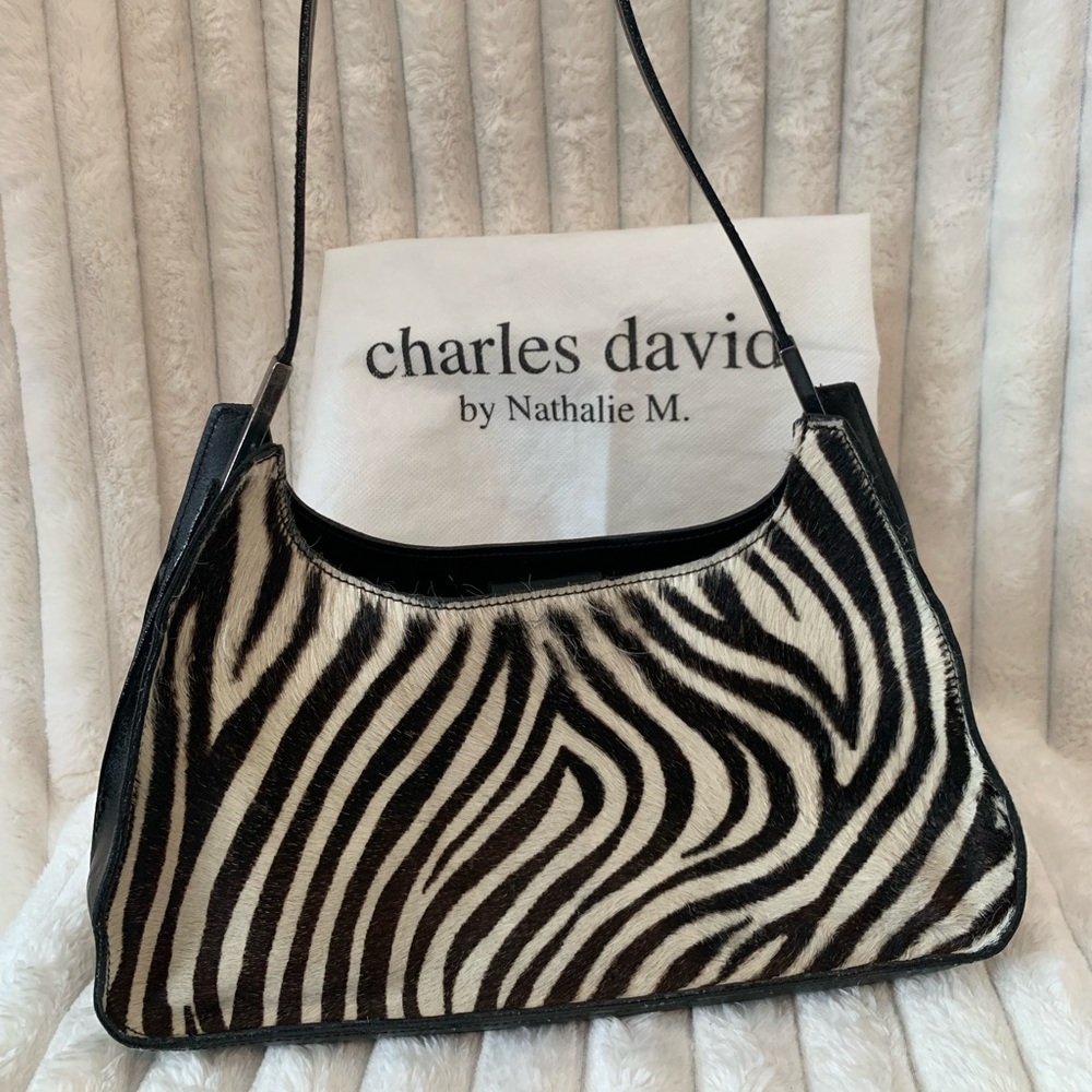 Charles David Zebra Print Satchel - Black and White